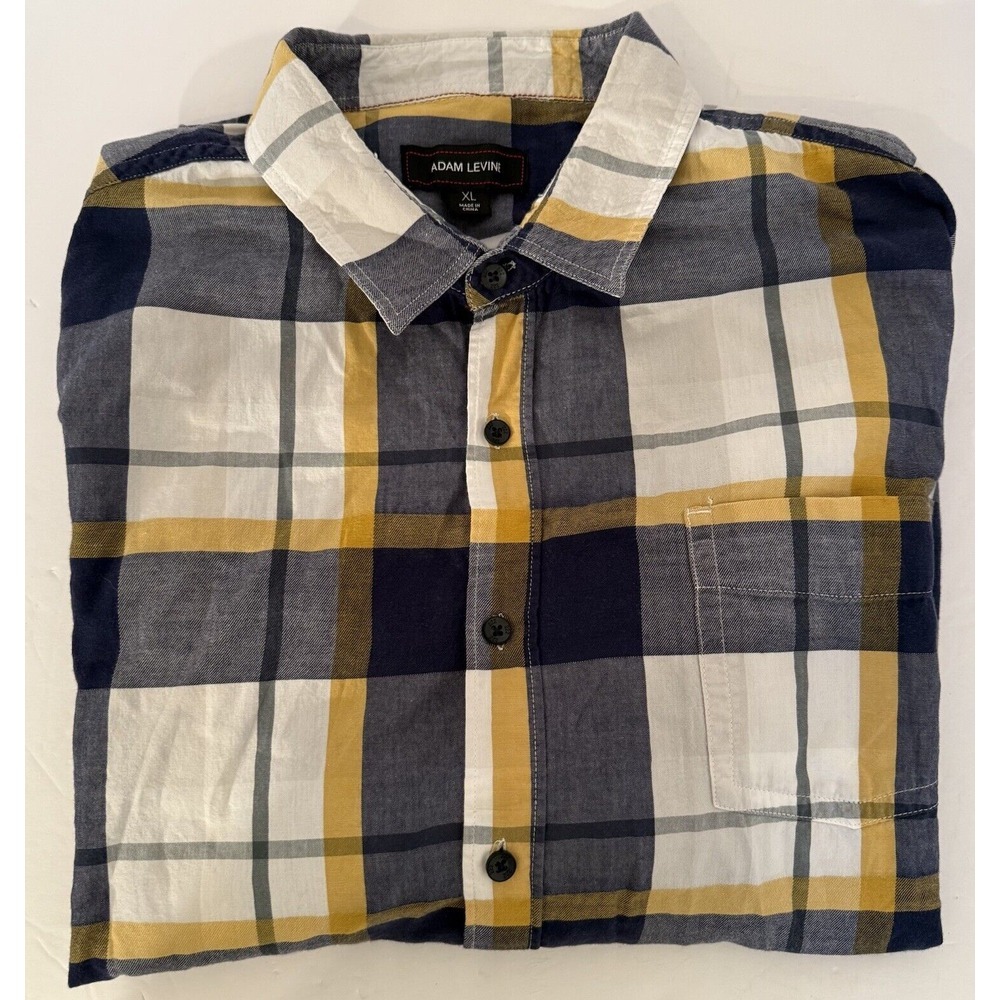 Adam Levine Button Up Shirt Mens XL Plaid Long Sleeve Cotton-Blue Yellow White